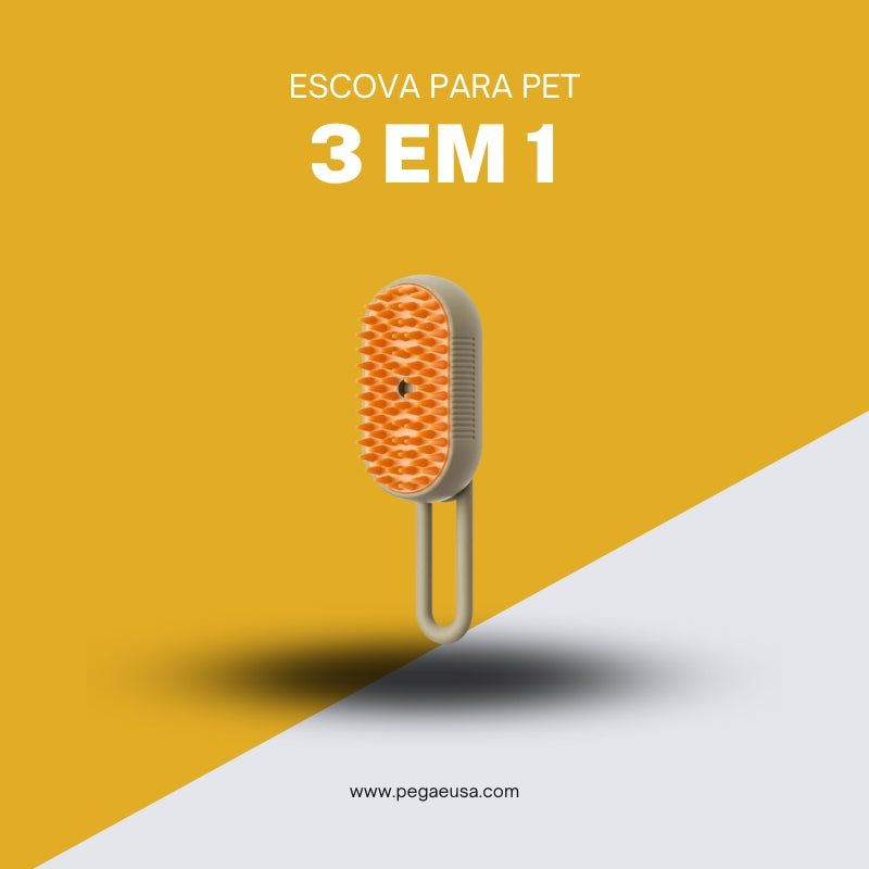 Escova para pet 3em1© - Escova o pelo, massageia e limpa!